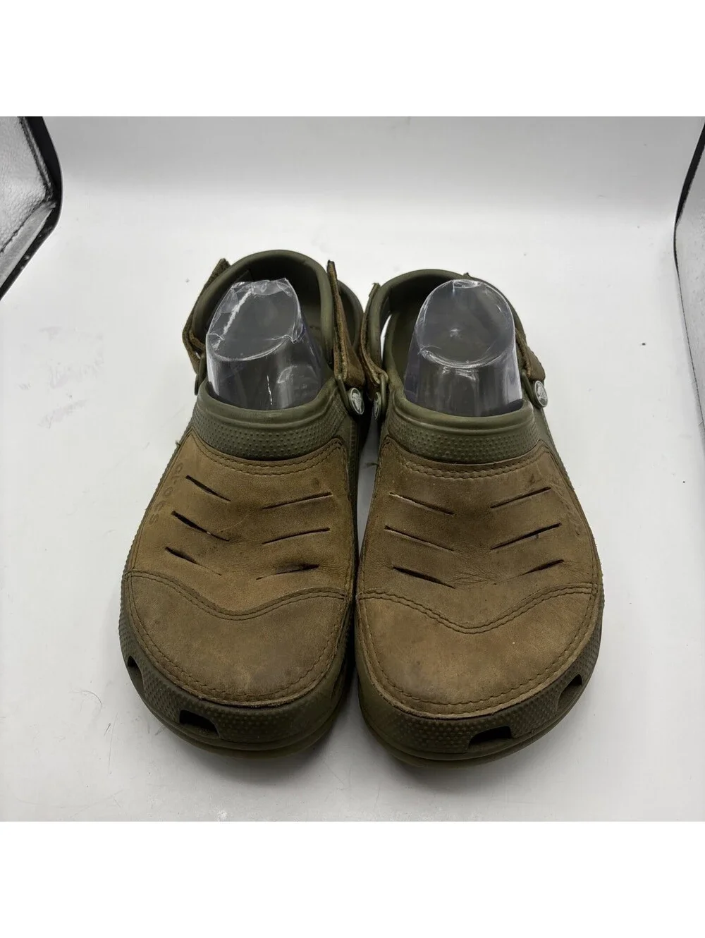 Mens Crocs Yukon Leather Clogs Khaki Coffee Brown Adjustable Shoes Size 10